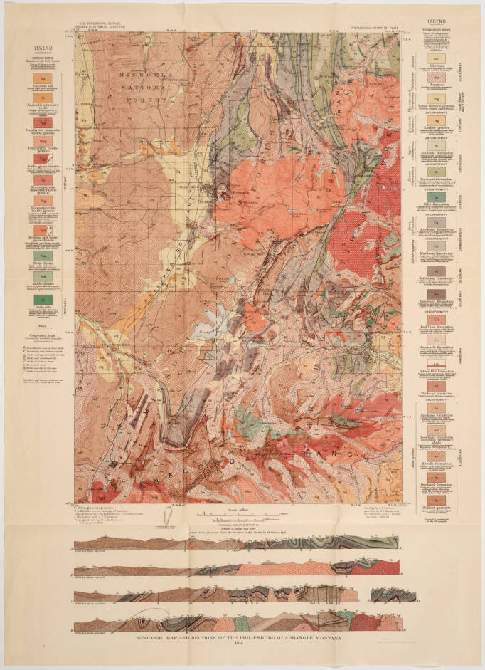 MTHist's tweet image. #MapMonday #GeologicMap and sections of the Philipsburg quadrangle, Montana [B-494] mtmemory.org/cdm/singleitem…