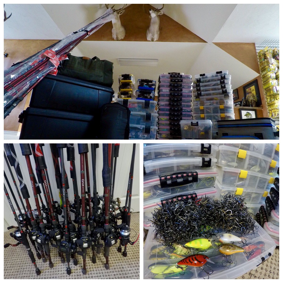 Kevin_VanDam's tweet photo. Been putting in some serious hours organizing tackle, changing hooks, spooling rods, etc. now it's time to move it all to the boat an truck. https://t.co/noVq9RmT43