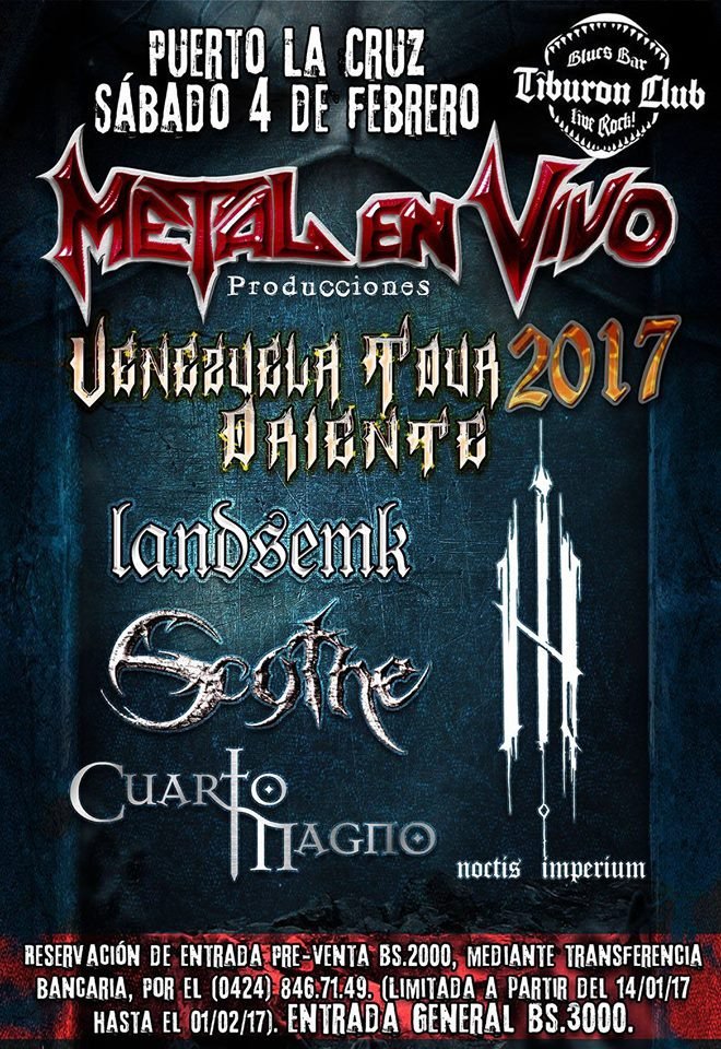 <a href="/CuartoMagnoBand/">Cuarto Magno</a> este #04Feb en <a href="/TiburonClubBB/">Tiburón Club</a> con el #VenezuelaTour #Oriente 2017
#JardinDelRock