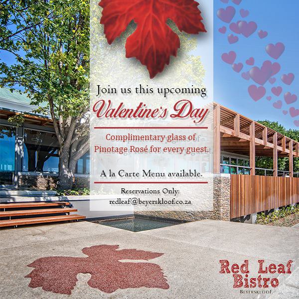 Beyerskloof's tweet photo. #TheRedLeaf #Bistro #Valentine'sDay #Lunch #Dinner on Tuesday 14 Feb 2017
Contact us at 021 8652685 or redleaf@beyerskloof.co.za https://t.co/UFBjiIPQrS