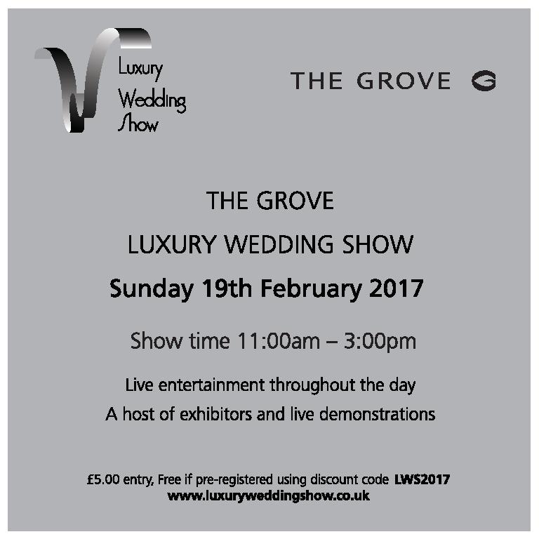 LuxuryWedShow's tweet image. Get FREE entry to the luxury #wedding show at @TheGroveHotel 19th Feb by registering online now with code LWS2017 at luxuryweddingshow.co.uk/?page_id=26
