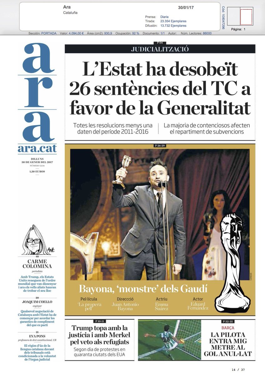 fescomedia's tweet photo. 📰La gala del cinema català és avui a tots els diaris! #premisgaudi #aportada #clipping https://t.co/DvkkxNliC9