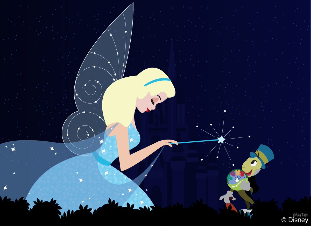 Disney Parks Today S Disney Doodle Features The Blue Fairy And Jiminy Cricket T Co Hlo0sldmba