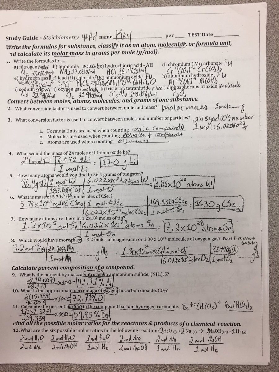 Study Guide - Stoichiometry Test - Stoichiometry Even 2/6 Mon Odd 2/7 Tues Practice Problems also DUE STUDY see me for extra help!!!pic.twitter.com/ ...