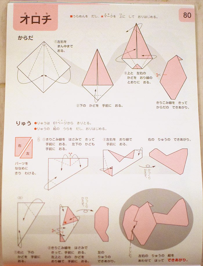 オロ吉と母 妖怪ウォッチの折り紙本なんだけど オロチの折り方をご覧下さい 絵が描いてなかったらぜんぜんオロチってわからない 笑 かろうじて頭の先がポニテ風になってるくらいで でもニャン系とかウォッチは結構折り紙になってる T