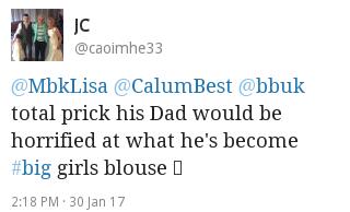 MbkLisa's tweet photo. if any1's the prick it's h8rs like this lemon below #CalumToWinCBB & calums dad wud b v proud of the man he is 2day https://t.co/YCRE1Wuh5F