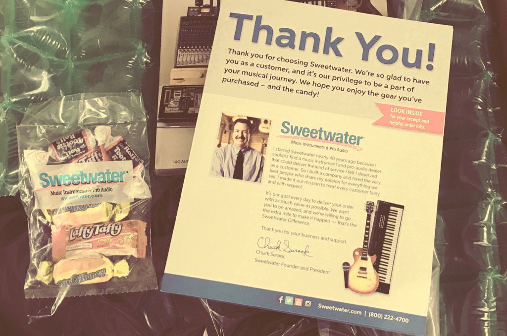 chasingopal's tweet image. When your gear shows up with sweets and a thank you card, you know a company is on point! Thank you #sweetwater