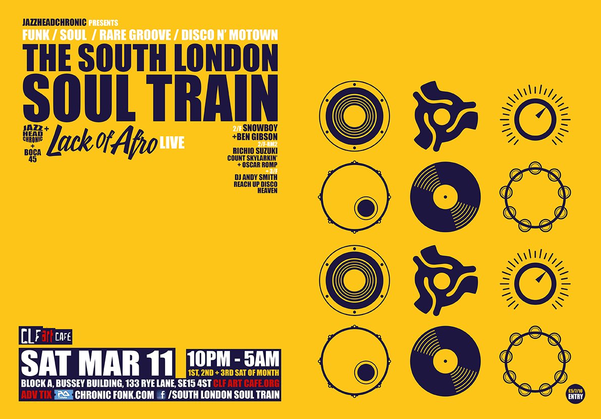 clfartcafe's tweet photo. 1-4 THE DIARIES! Sat Mar 11 - The South London Soul Train w/@Jazzheadchronic  Lack Of Afro [Live] + More on 3 Floors https://t.co/vp4oLZWmpJ https://t.co/2v56errb2m