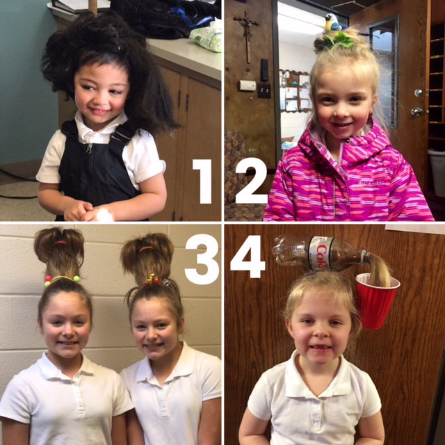 It's a hair-raising day at St. Mary on Wacky Hair Day for Catholic Schools Week! Which is your favorite? #CatholicSchoolsWeek #WackyHair
