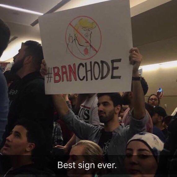 DJKookieWorld's tweet photo. This sign is actually so 😂😂😂😂😂 #TrumpIsATwat #Benchode #BanChode #TrumpMuslimBan for someone who barely has lips he chats so much! 👀 https://t.co/VN2pvOMQ64