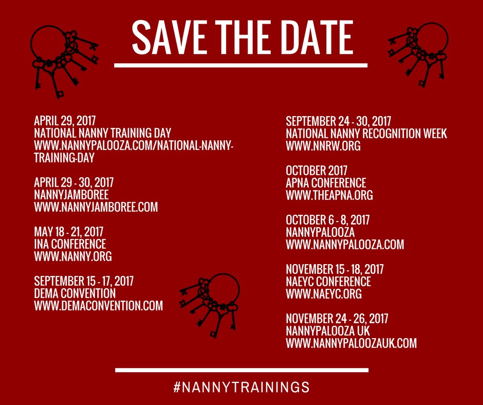 AllThingsNanny's tweet photo. So much happening in the #nannyindustry 2017: #nannytrainings #nannypalooza #INA2017 #APNA2017 #DEMA2017 #NAEYC #NNTD #nannyjamboree #NNRW https://t.co/BGCWRPACIm