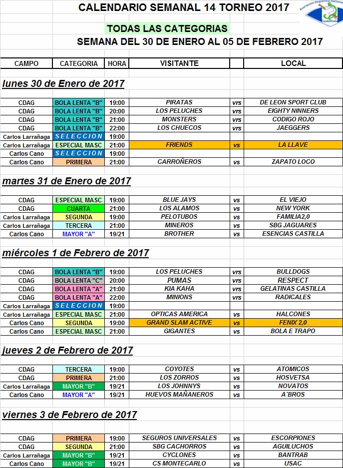 Calendario de juegos :D