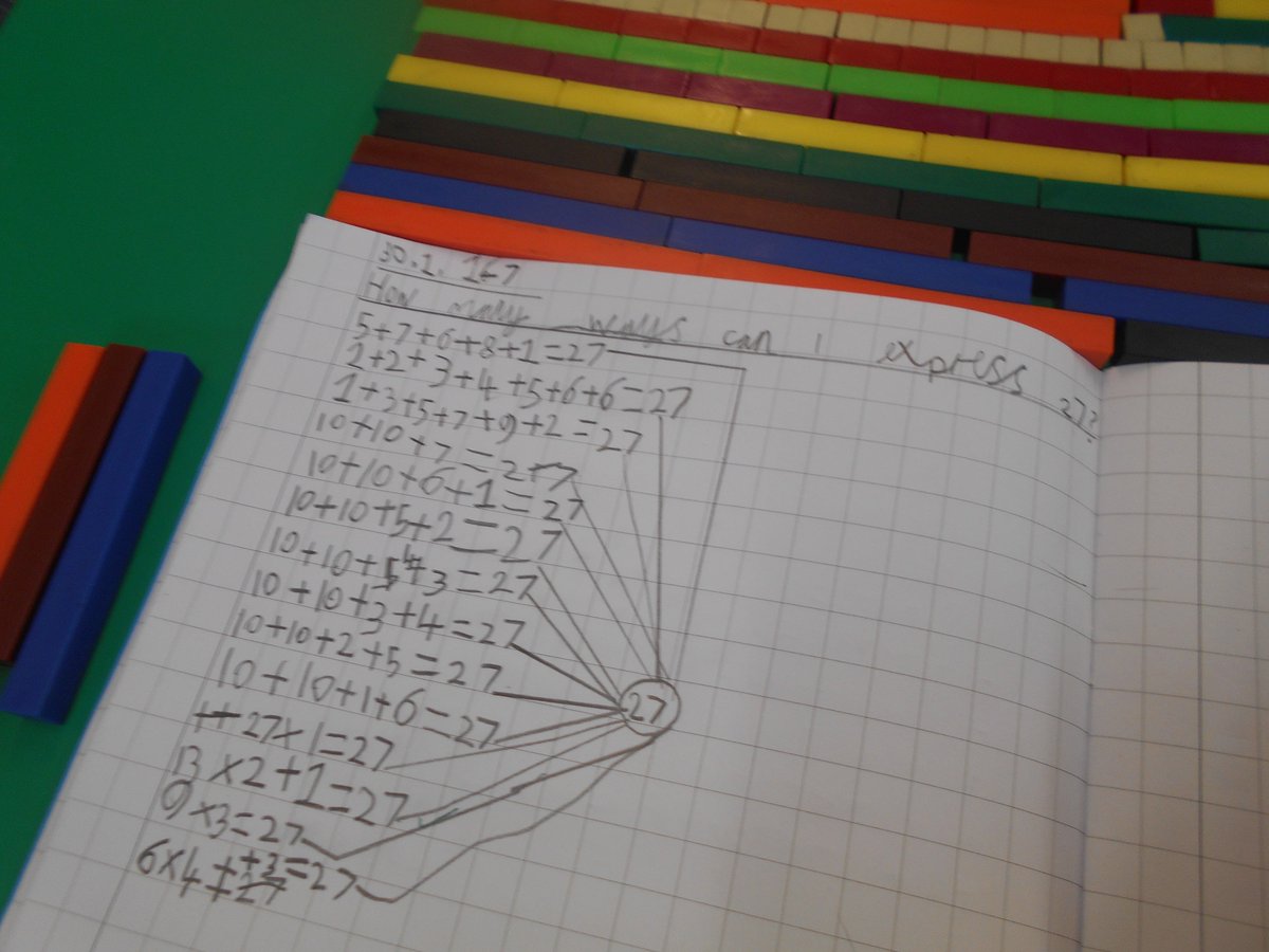 BurstedWood's tweet photo. Happy pattern making! Studying 27 today in Yr2 #Gattegno #Cuisenaire #numberstudy #ks1algebra @NoMathFears https://t.co/N4D59A6XAR
