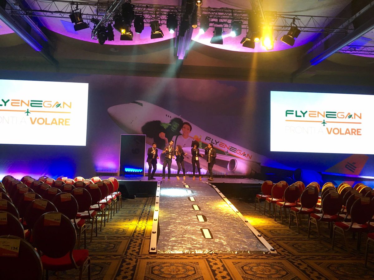 DHSEvent's tweet photo. Boarding Pass&amp;Runway for the spectacular #FlyEnegan event. Hostess, Steward &amp; the pilot on the stage for the new #Enegan service #energy https://t.co/1yFwNShCcC
