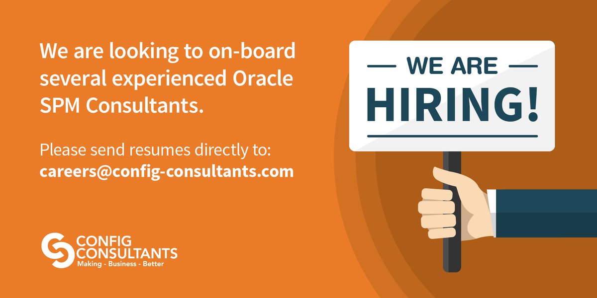 theA5corp's tweet photo. Config Consultants is #hiring #OracleSPM Consultants! Please send resumes directly to careers@config-consultants.com #IT #job @OracleSPM https://t.co/2lm3JkPxUc