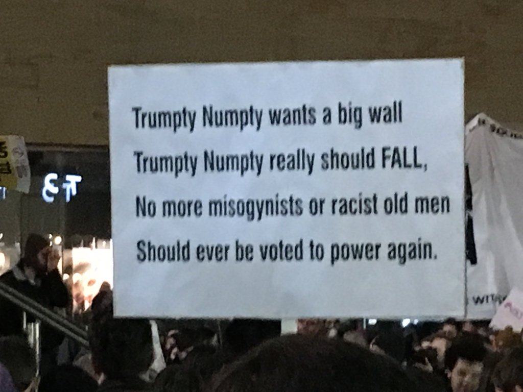 GeeeBeee's tweet photo. One of tonight’s best signs at the Glasgow anti-trump demo. #trump #lovetrumpshate https://t.co/NkbDAD2PnL