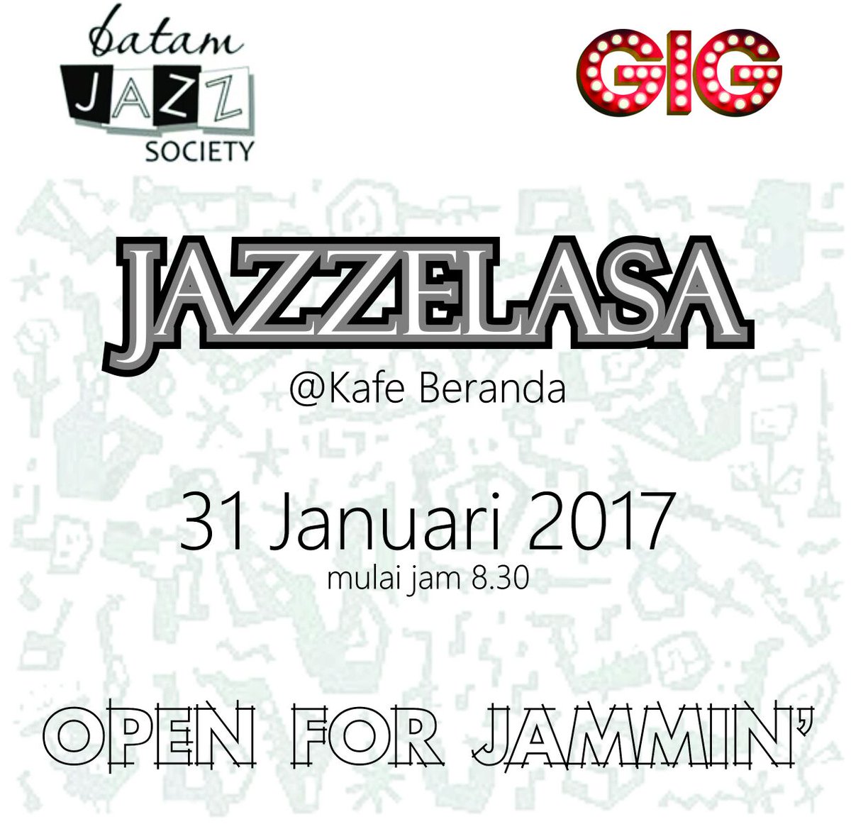 jazzelasa <a href="/KafeBeranda/">Kafe Beranda</a> 
31 Jan 2017
#JazzDay #jazzindonesia #Batam #Jazz #Selasa #gig