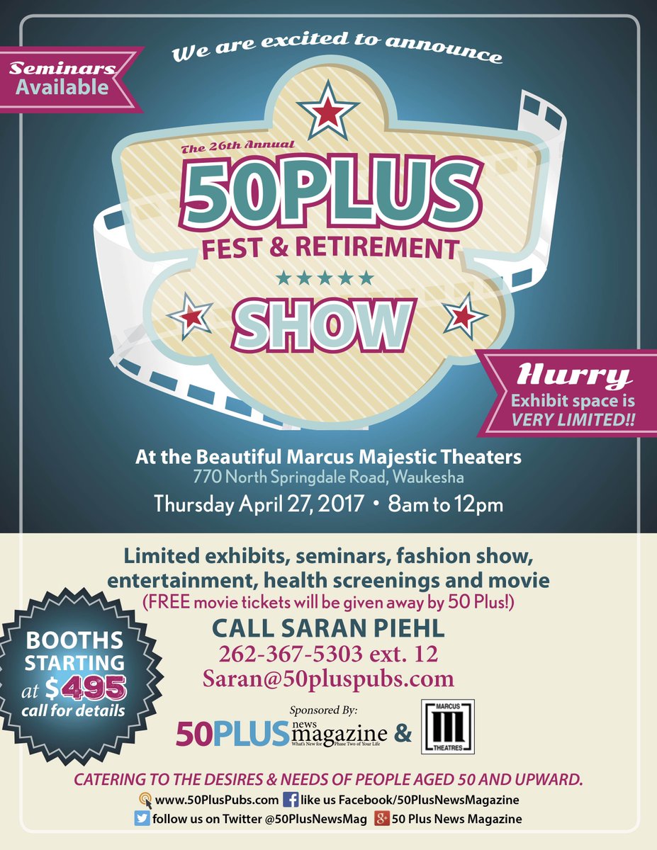 50PlusNewsMag's tweet photo. Mark your calendars for the 50 Plus Fest &amp; Retirement Show. Learn all about it here: https://t.co/uEzIgBdrUs https://t.co/u6MafU4SK5