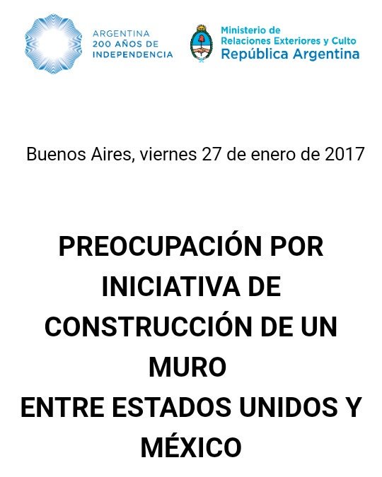 111argentina's tweet photo. Hace sólo 3 días, la Cancillería argentina emitía comunicado repudiando el muro de Trump. Hoy, este decreto. Irónico, no? https://t.co/4ArNwaKQay
