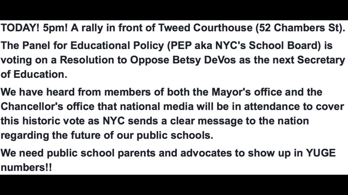 WAGPOPS's tweet photo. @NYCpublic @leoniehaimson @DianeRavitch And come to the RALLY outside Tweed 52 Chamber! https://t.co/GmFu0Cz7jQ