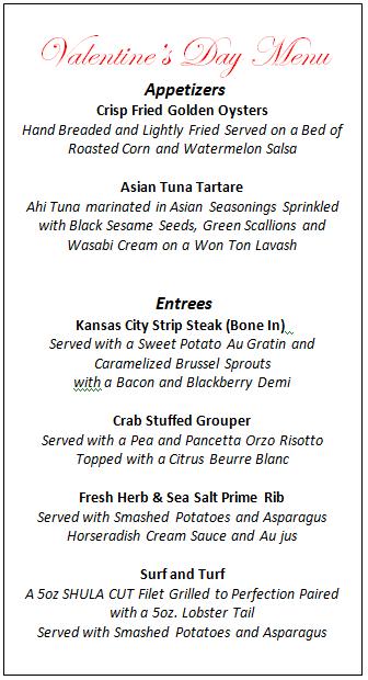 Come join us on Valentine's Day and try our special menu served only on February 14th. For reservations call (407) 531-3567