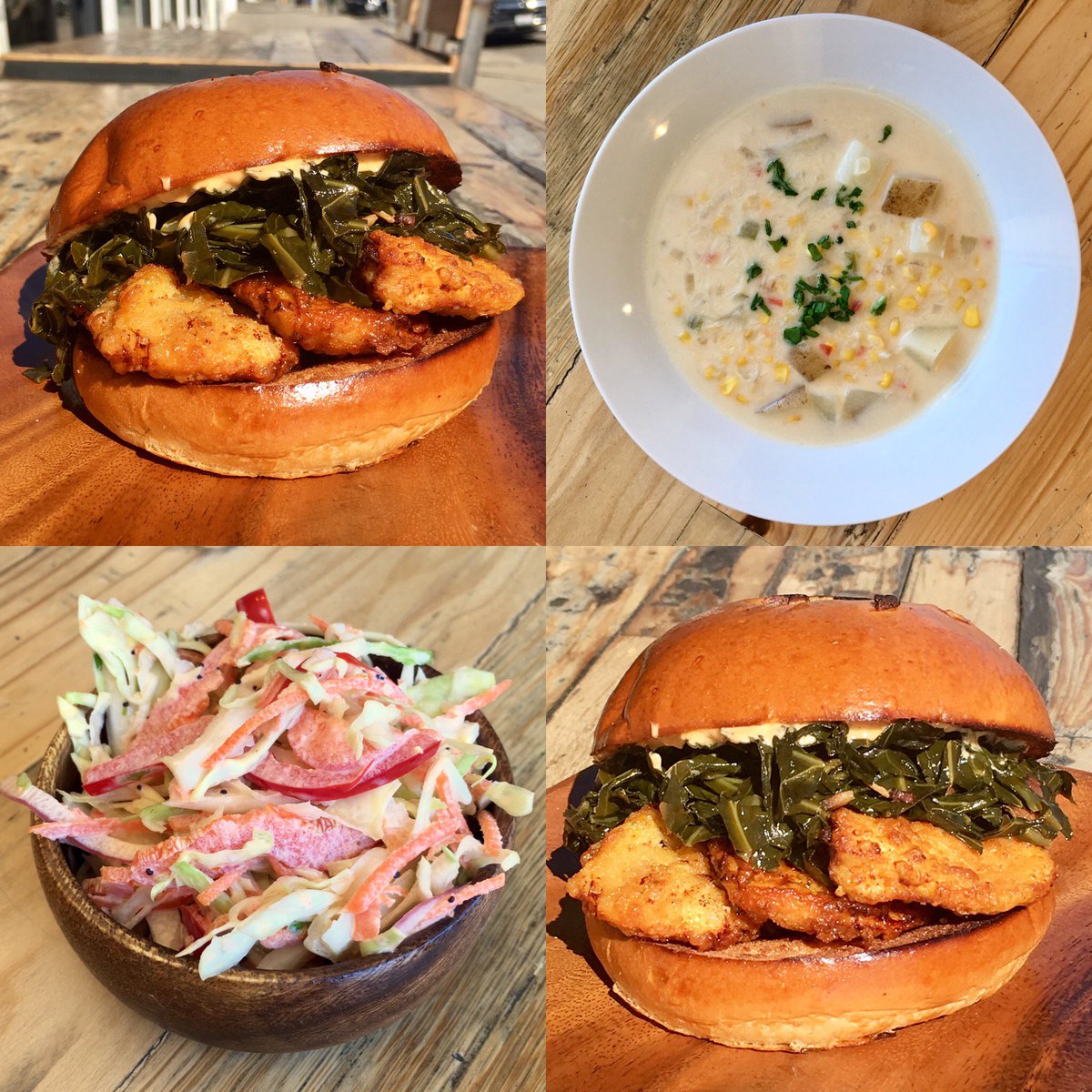 sodapopsla's tweet photo. The Colonel is back! #friedchicken #special! #Soup is #smoked #corn #chowder, side is #bell #pepper #slaw, #chips are #chickennwaffle! https://t.co/wjzaSrkZFX