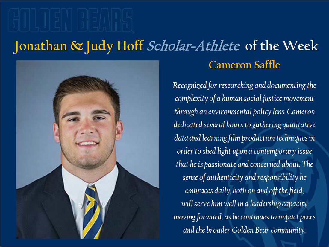 UCBerkeley_ASC's tweet photo. @cameronsaffle is the Jonathan &amp; Judy Hoff Scholar Athlete of the Week for Week 3 of Spring '17. Congrats! @CalFootball @CalATHLETICS https://t.co/1BQyvvybon