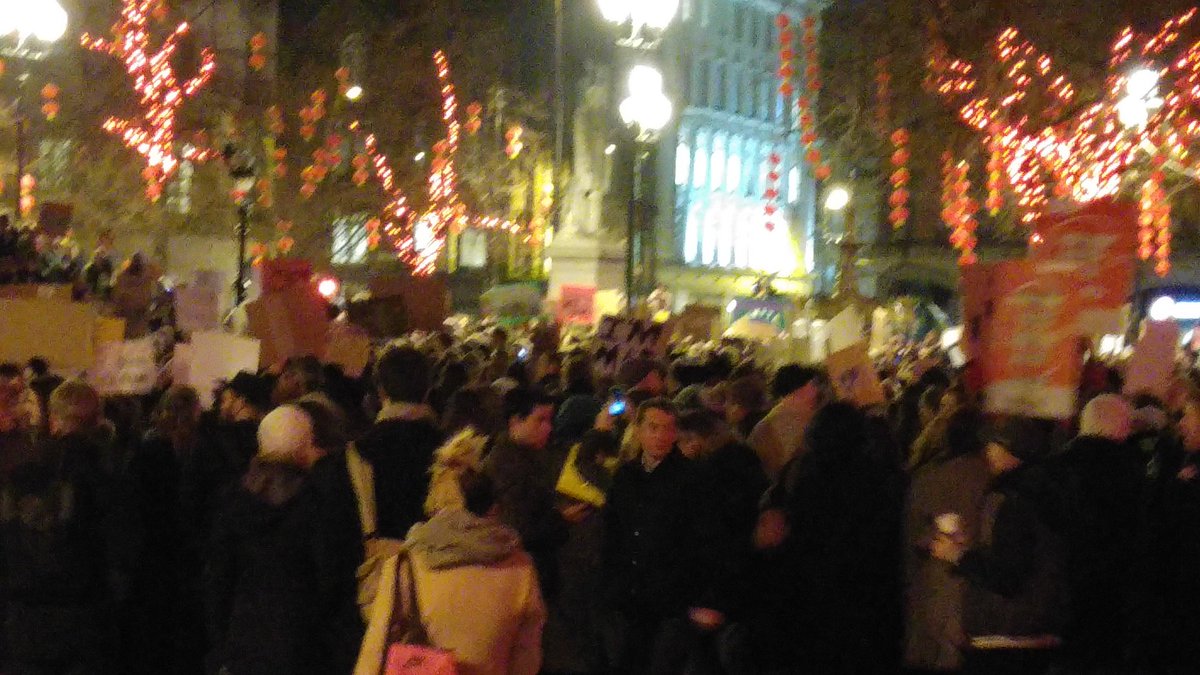 jowathan's tweet photo. Good sized crowd at Manchester protesting May's cozying up to trump https://t.co/0g1AizKLQO