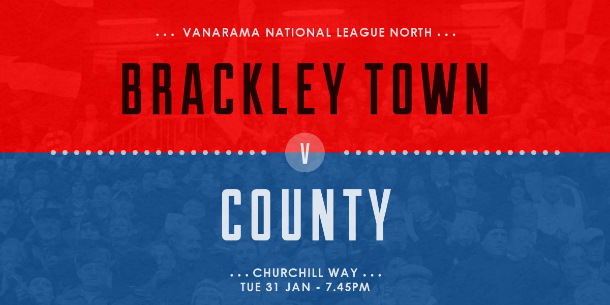 ⚽️ v <a href="/BrackleyTownFC/">Brackley Town FC (C)</a>
📅 Tuesday 31st January
⏰ 7.45pm
📍 NN13 7DZ
🤝 <a href="/Vanarama/">Vanarama</a> National League North
💷 bit.ly/2kLeNBy