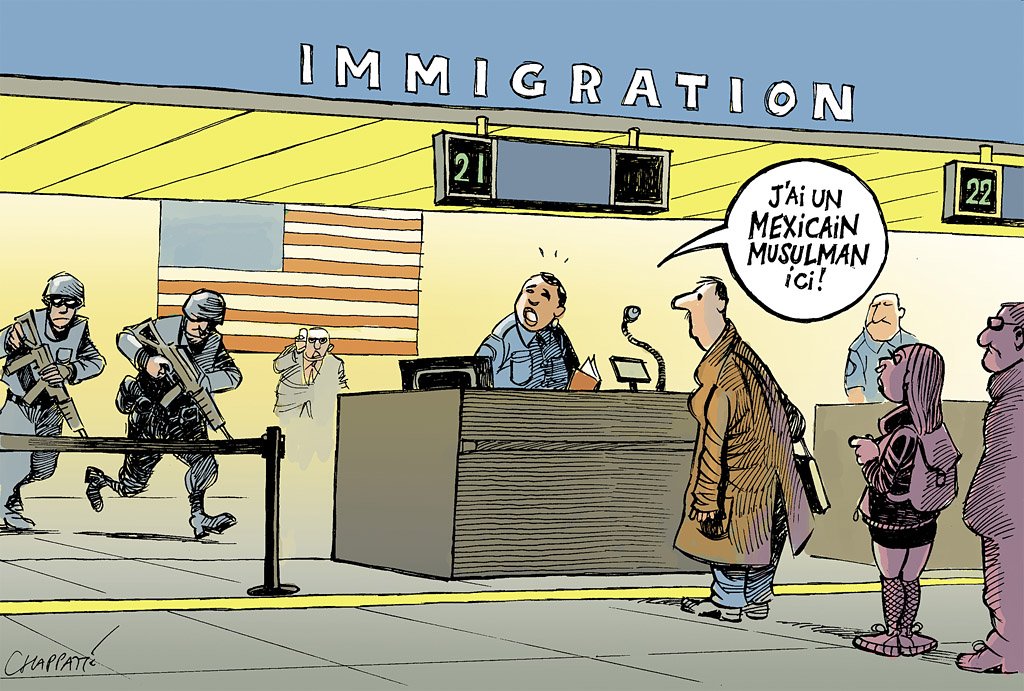 chappatte's tweet photo. Trump verrouille l'Amérique - © Chappatte dans Le Temps, Suisse https://t.co/wKXm131pAv