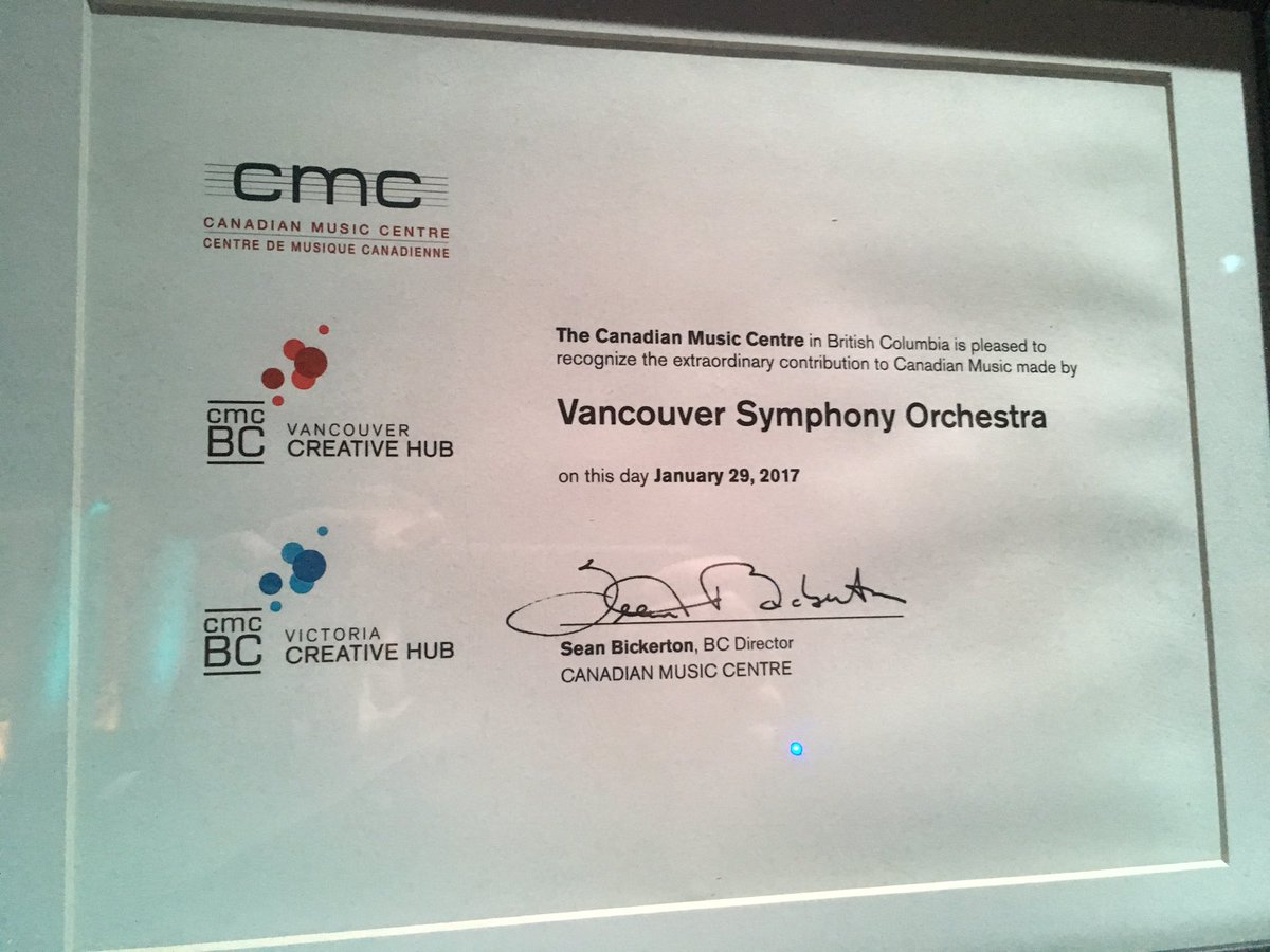 Honoured to accept <a href="/MusicCentreBC/">Canadian Music Centre BC</a> citation <a href="/VSOrchestra/">Vancouver Symphony</a> 77 commissions 128 workshopped works: <a href="/JocelynMorlock/">Jocelyn Morlock</a> &amp;distinguished VSO composers