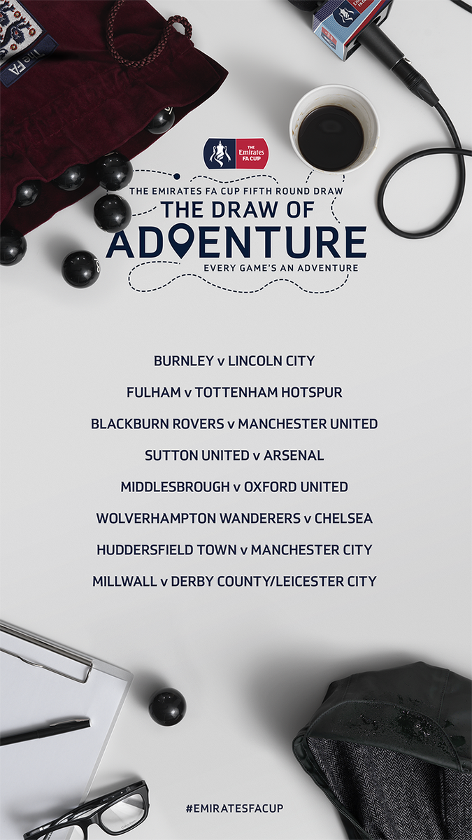 Here it is in full – the #EmiratesFACup fifth-round draw! 🏆