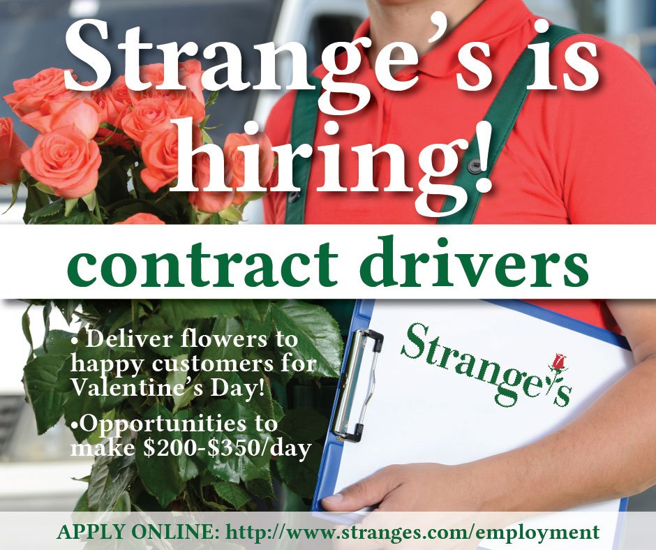 <a href="/StrangesGarden/">Strange's</a> is hiring contract delivery drivers! Apply online at bit.ly/2jvZR5e  #hiring #employment #richmondjobs #richmond