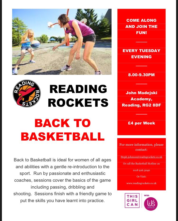 <a href="/rocketsreading/">Reading Rockets Basketball Club</a> launch new female only back to basketball session. #thisgirlcan <a href="/GetBerksActive/">Get Berkshire Active</a>