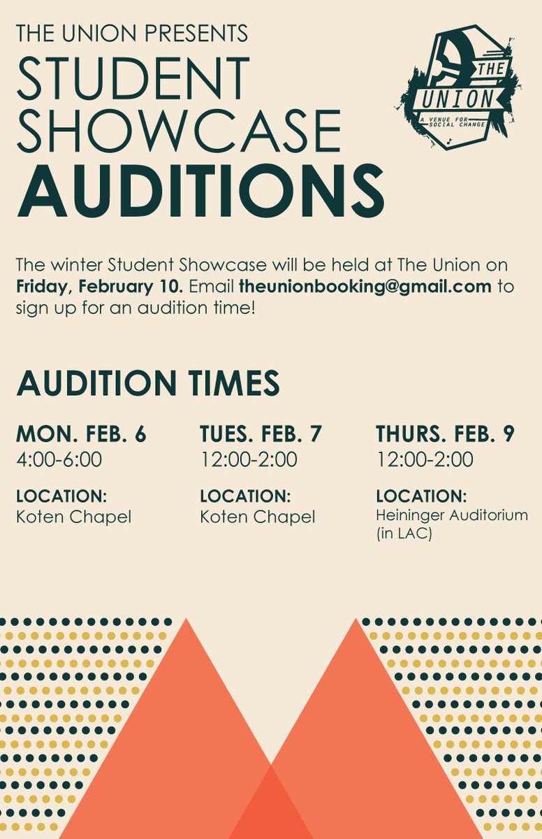 TheUnionNetwork's tweet photo. It's that time again! Auditions for the Winter Student Showcase will begin next week, email us to sign up for a time https://t.co/lqNgf2XVw2