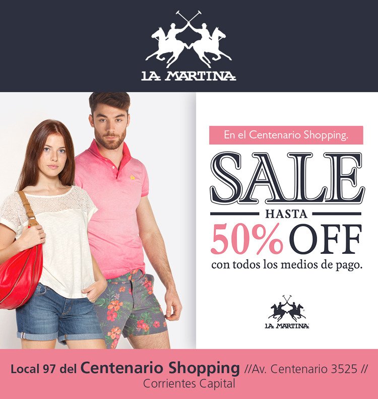 CentenarioShopp's tweet photo. โข END OF SEASON SALE โข
ยกAprovechรก hasta un 50% OFF en #LaMartina!
#LaMartinaPolo #WeArePolo #WeAreStyle #EndOfSeasonSALE https://t.co/Fc2MJqRSDM