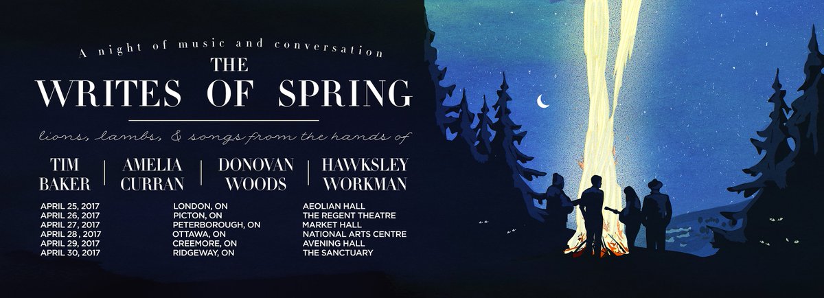 aveninghall's tweet photo. Excited to host a 2nd night with @HawksleyWorkman @DonovanWoods @Amelia_Curran Writes of Spring https://t.co/18Czp5riIt https://t.co/weDK7F6Kkw