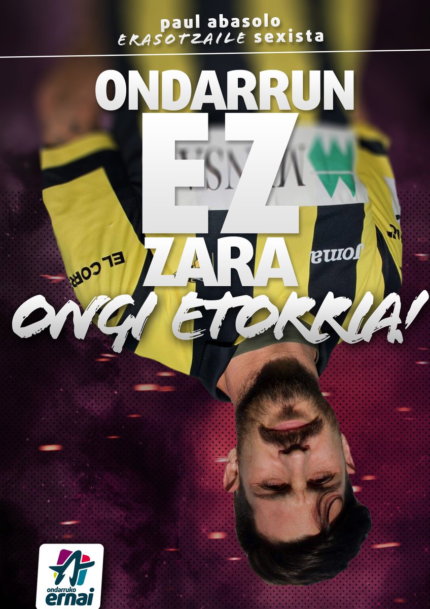 ernaigazte's tweet photo. Batzuk saritu nahi duten bitartean gazteok oso argi daukagu: Paul Abasolo erasotzailea kanpora. Ez Ondarrun ez inon, ez zara ongietorria! https://t.co/movRy02D2U