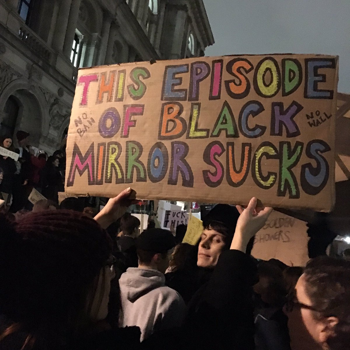itsJulesHardy's tweet photo. ...and we all wake up and we were in a VR machine whilst robots syphon our blood to sell for parts #StandUpToTrump #MuslinBanProtest https://t.co/N1VbaLmywG