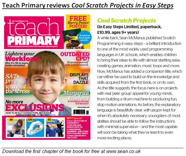 musicandwords's tweet photo. Thank you to @TeachPrimary for the fabulous review of Cool #Scratch Projects @InEasySteps! Get a free chapter here. https://t.co/9Pvluy9veH https://t.co/DBzBLy0ul4