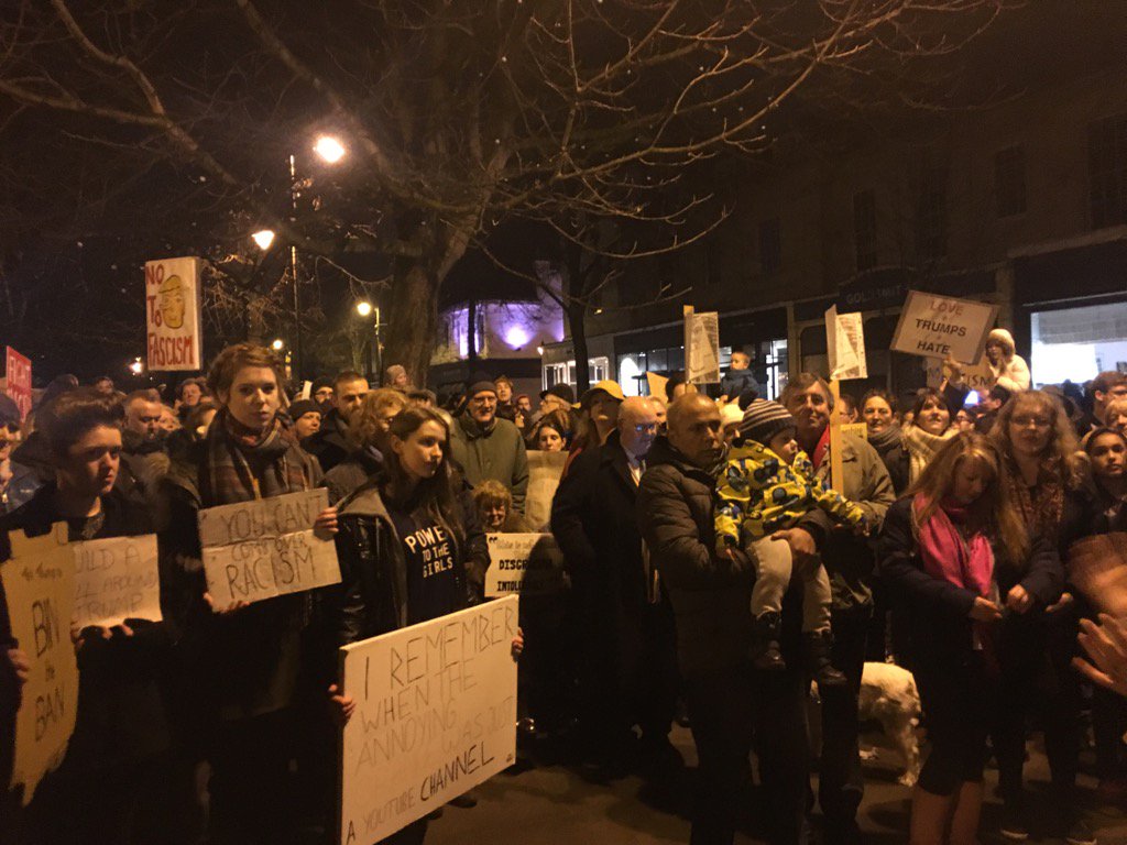 MartinChelt's tweet photo. Fantastic turnout in Cheltenham #TrumpBan protest. Hundreds support tolerance &amp; inclusion and oppose hate &amp; fear. https://t.co/kboc4xKvtk
