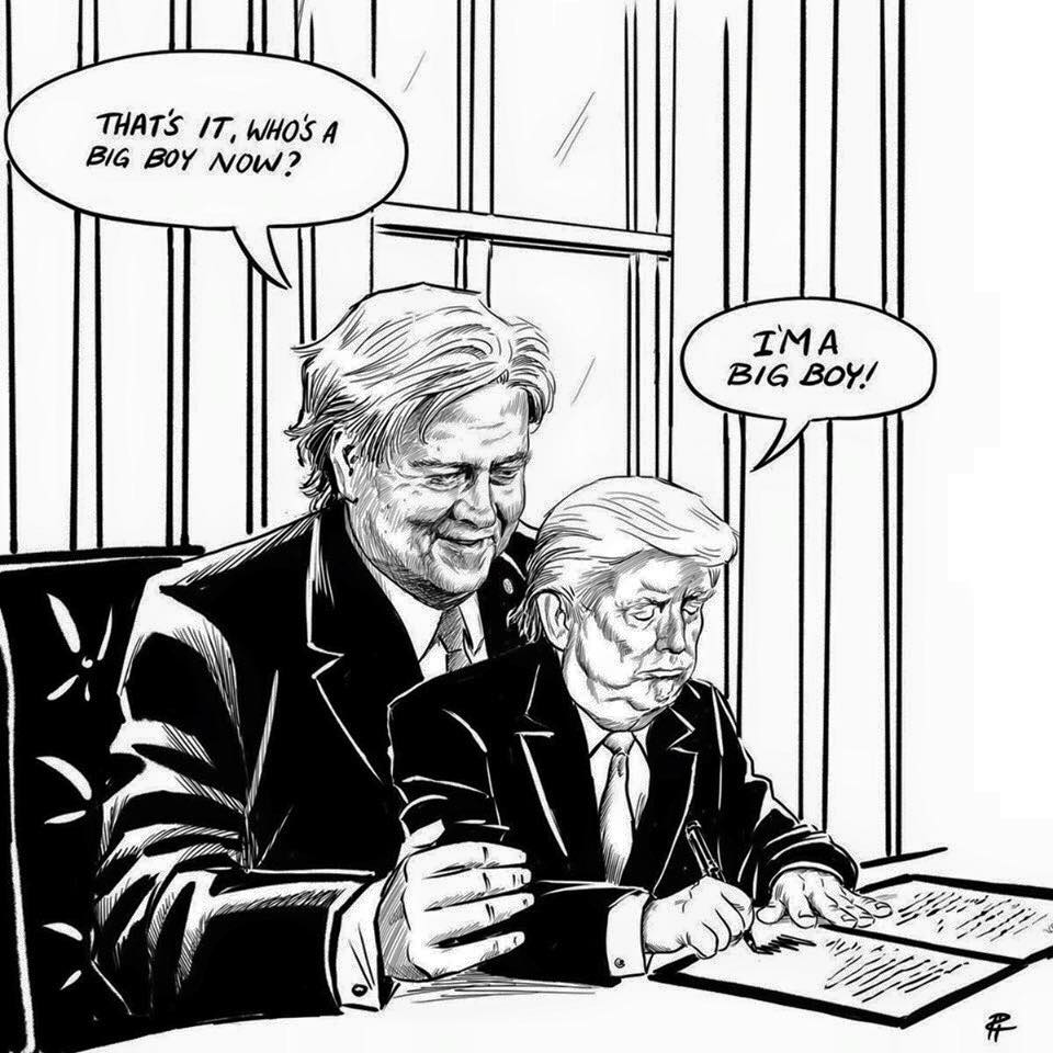 HeatherMoAndCo's tweet photo. Brilliant cartoon. And we thought Cheney/Bush was as bad as it could get.  #StopBannon #PresidentBannon #Fascism #TheResistance https://t.co/r5RvaDiLJx