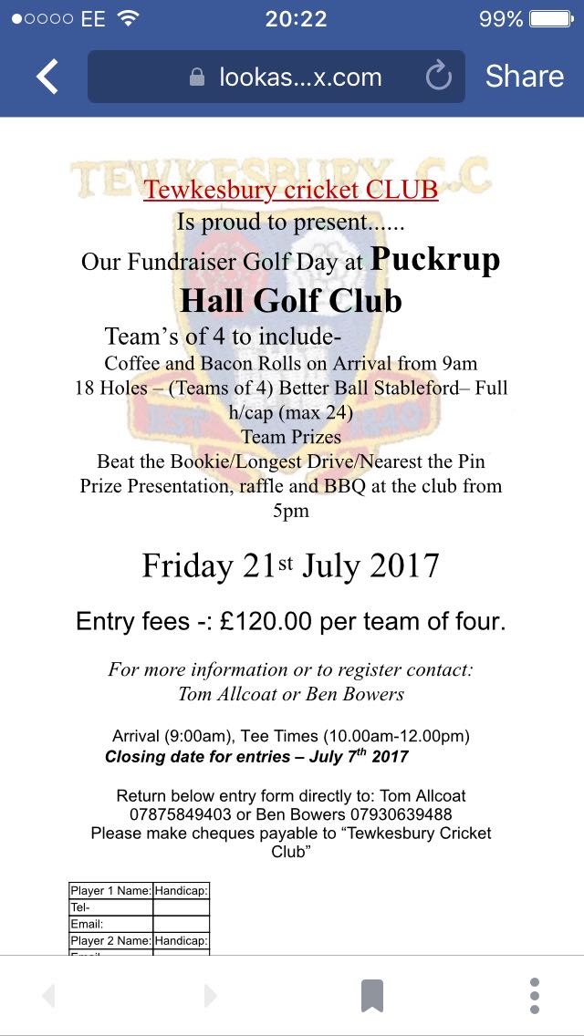 Tewkesbury_CC's tweet photo. All the details for this year's golf day @puckruphallgc already the interest has been fantastic #signup #buzzlads https://t.co/ehpRFjRkqP
