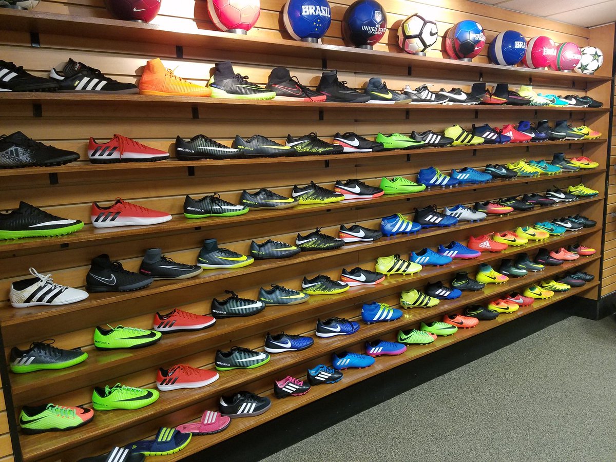 ECSoccerShop's tweet photo. We've got a few new boots on the #BootWall. Can you spot them? https://t.co/a8y4sEL1xS