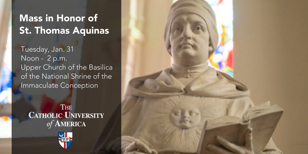 CatholicUniv's tweet photo. Did you know St.Thomas Aquinas is the the patron saint of education and Catholic schools? Watch #AquinasMass2017 @EWTN or @CatholicTV #CSW17 https://t.co/uThyuZbmUi
