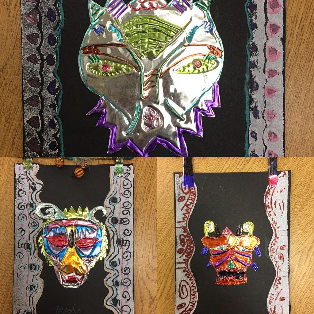 HeidiGilkey's tweet photo. @KanelandMcDole @Kaneland302 #africanmasks #metaltooling #4th grade https://t.co/noaXRQK0wQ