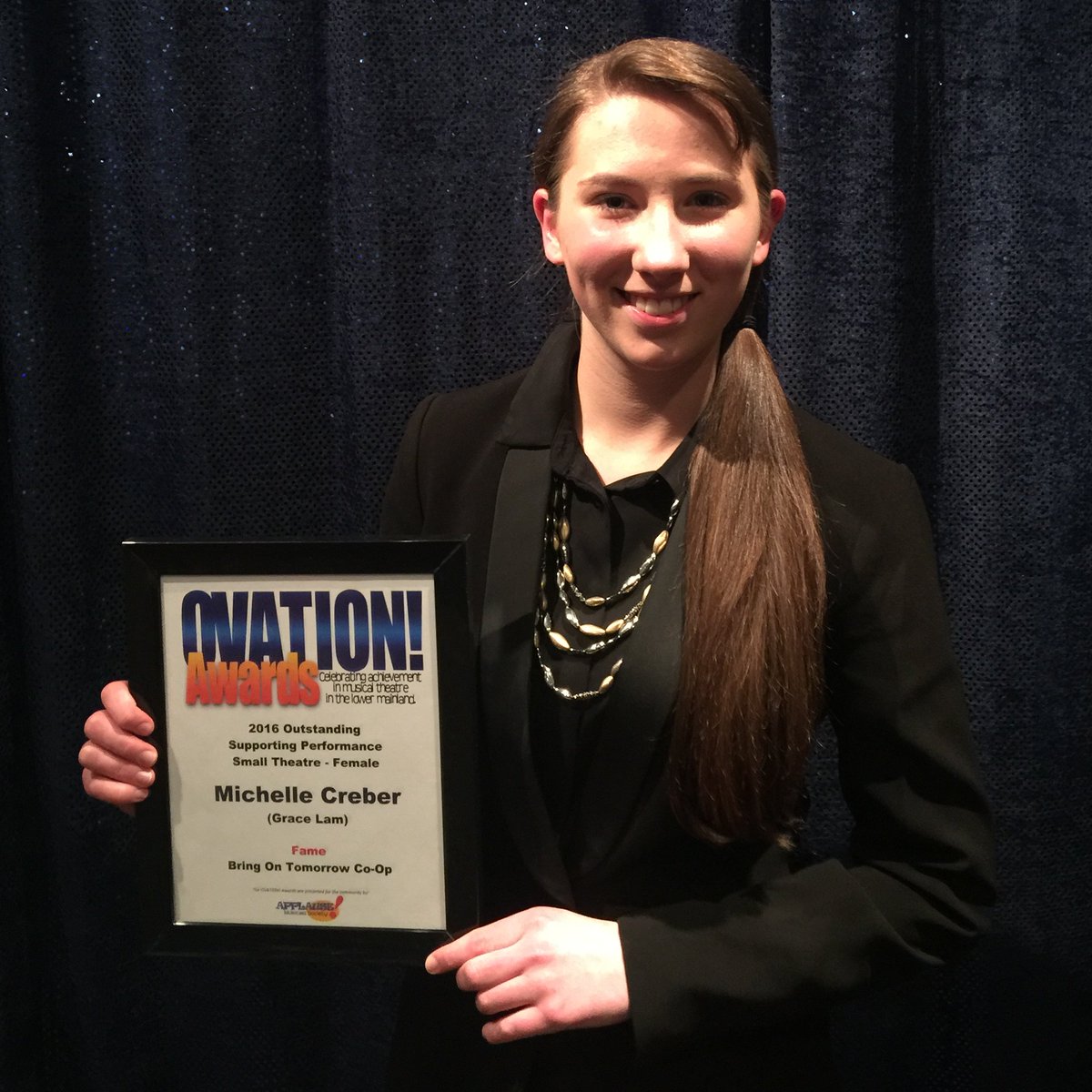 BringOnTomorrow's tweet photo. Congratulations to @MichelleCreber who won an Ovation award for her portrayal of "Lambchops" in @BringOnTomorrow's FAME #OVAwards https://t.co/K1Qydza7Pv