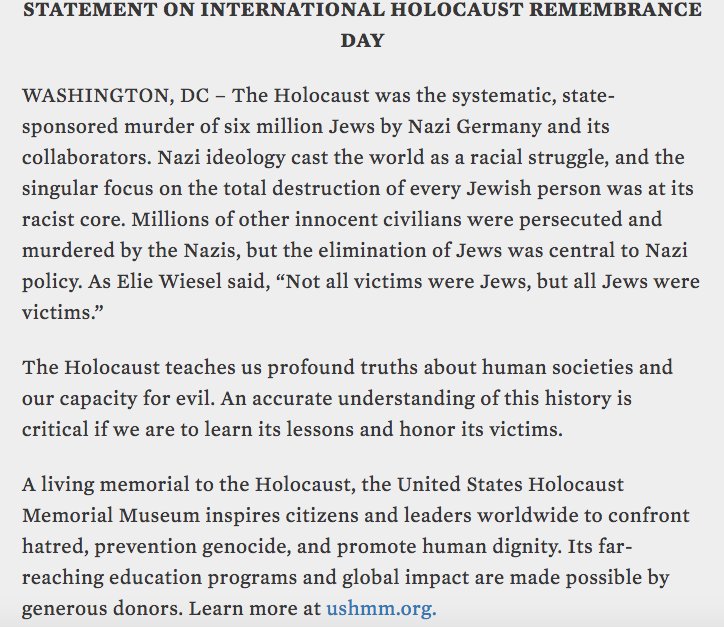HolocaustMuseum's tweet photo. Read our full statement on International #HolocaustRemembrance Day: https://t.co/JaacsLsBw9 https://t.co/g4hPUAlrQl