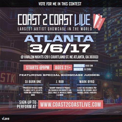 HgpMusical's tweet photo. Just voted for @vlove_music to perform at #ATL Edition 3/6/17! https://t.co/vgn0gFD04P #Coast2Coast https://t.co/zvOsK6XXAy