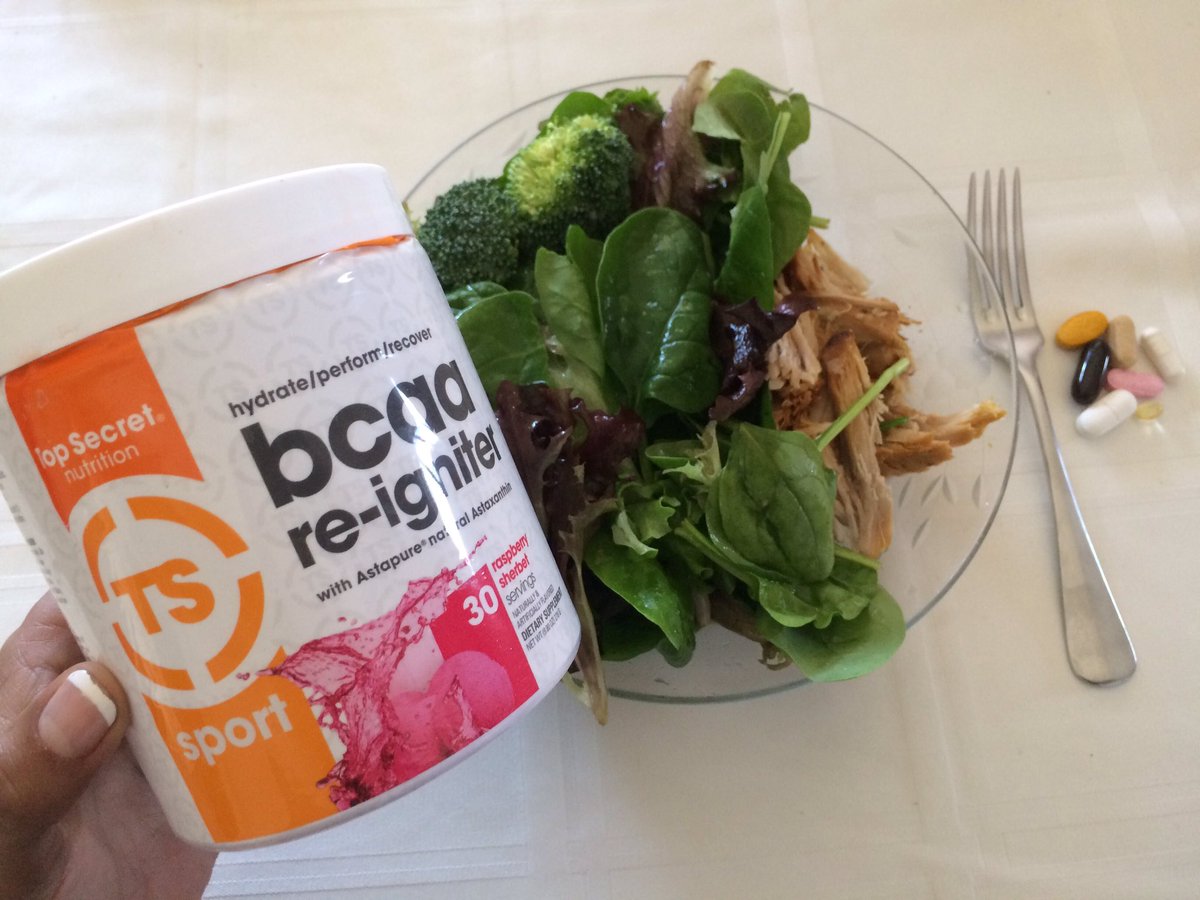 Recovery lunch. #wildgreens #leanprotein #BCAAs #topsecretnutrition #supplements